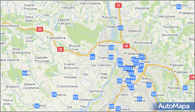 mapa Chełmiec powiat nowosądecki, Chełmiec powiat nowosądecki na mapie Targeo