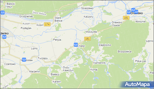 mapa Chełst gmina Drawsko, Chełst gmina Drawsko na mapie Targeo