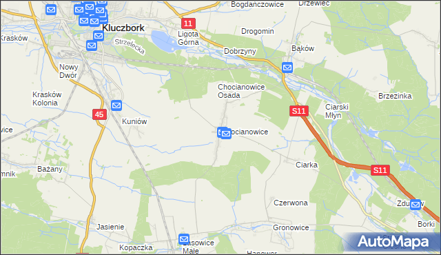 mapa Chocianowice gmina Lasowice Wielkie, Chocianowice gmina Lasowice Wielkie na mapie Targeo