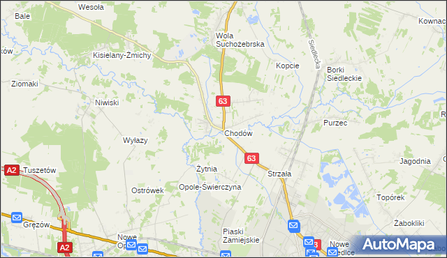 mapa Chodów gmina Siedlce, Chodów gmina Siedlce na mapie Targeo