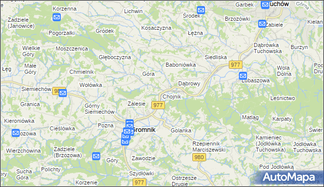 mapa Chojnik gmina Gromnik, Chojnik gmina Gromnik na mapie Targeo