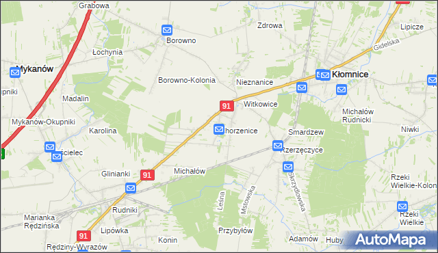 mapa Chorzenice gmina Kłomnice, Chorzenice gmina Kłomnice na mapie Targeo
