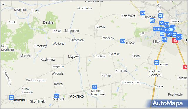 mapa Chotów gmina Mokrsko, Chotów gmina Mokrsko na mapie Targeo