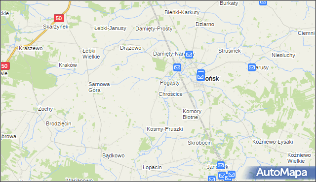 mapa Chrościce gmina Sońsk, Chrościce gmina Sońsk na mapie Targeo