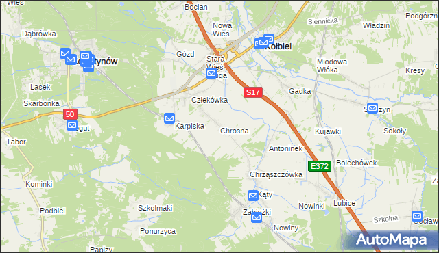 mapa Chrosna gmina Kołbiel, Chrosna gmina Kołbiel na mapie Targeo