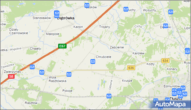 mapa Chruściele gmina Dąbrówka, Chruściele gmina Dąbrówka na mapie Targeo