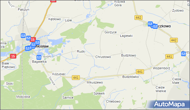 mapa Chrustowo gmina Miłosław, Chrustowo gmina Miłosław na mapie Targeo