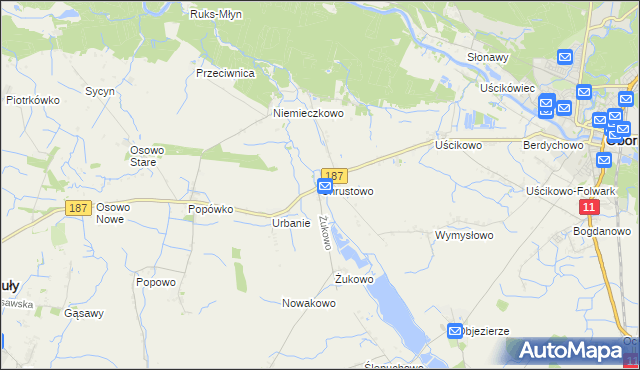 mapa Chrustowo gmina Oborniki, Chrustowo gmina Oborniki na mapie Targeo