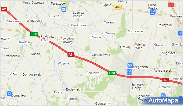 mapa Chrząstówek gmina Parzęczew, Chrząstówek gmina Parzęczew na mapie Targeo