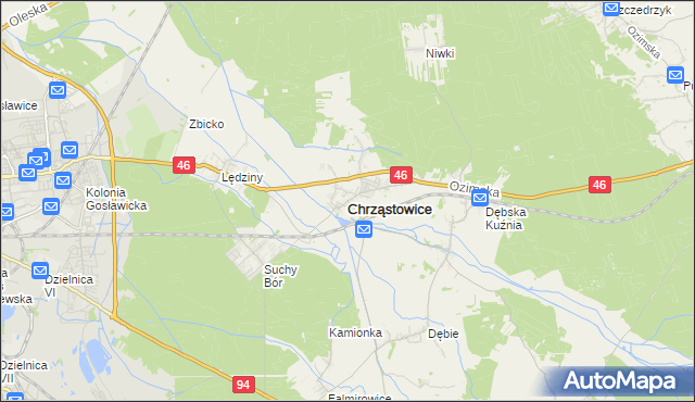 mapa Chrząstowice powiat opolski, Chrząstowice powiat opolski na mapie Targeo