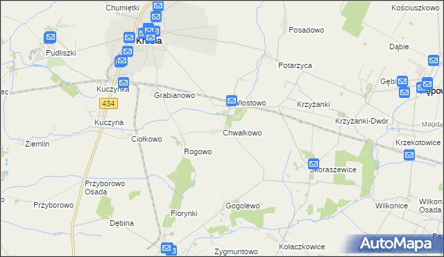 mapa Chwałkowo gmina Krobia, Chwałkowo gmina Krobia na mapie Targeo