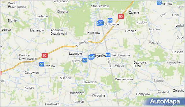mapa Chynów powiat grójecki, Chynów powiat grójecki na mapie Targeo