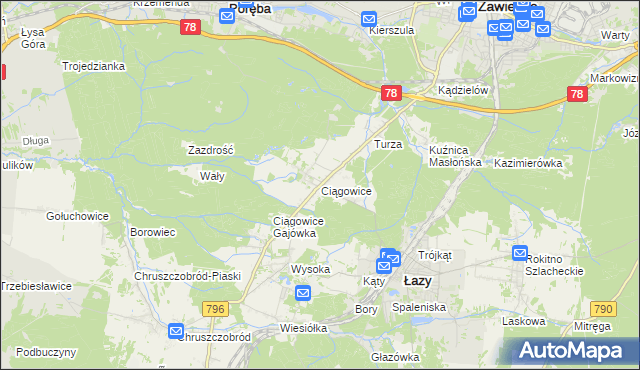 mapa Ciągowice, Ciągowice na mapie Targeo