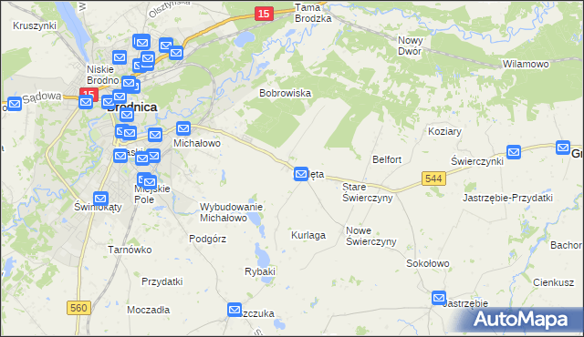 mapa Cielęta, Cielęta na mapie Targeo