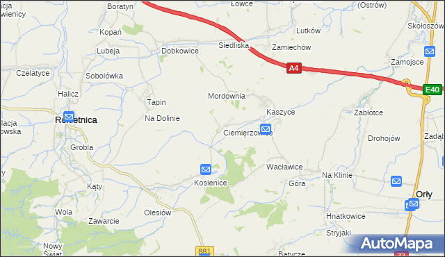 mapa Ciemięrzowice, Ciemięrzowice na mapie Targeo