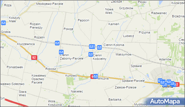 mapa Cienin Kościelny, Cienin Kościelny na mapie Targeo