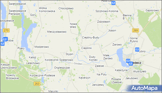 mapa Cieplinki, Cieplinki na mapie Targeo