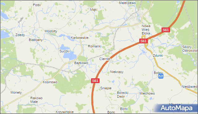 mapa Ciernie gmina Ełk, Ciernie gmina Ełk na mapie Targeo