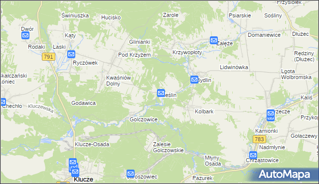 mapa Cieślin gmina Klucze, Cieślin gmina Klucze na mapie Targeo