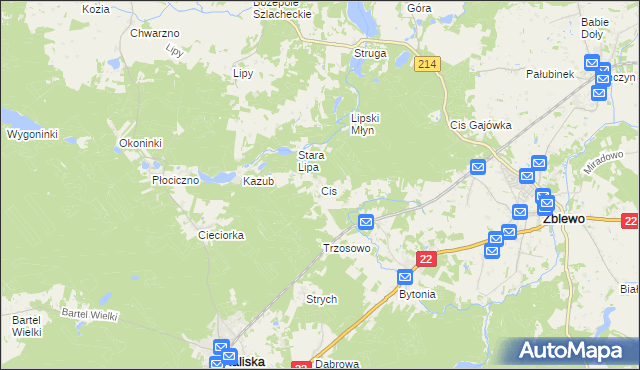 mapa Cis gmina Zblewo, Cis gmina Zblewo na mapie Targeo