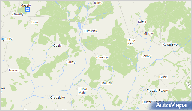 mapa Cwaliny gmina Biała Piska, Cwaliny gmina Biała Piska na mapie Targeo