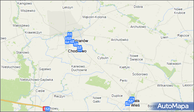 mapa Cybulin gmina Bodzanów, Cybulin gmina Bodzanów na mapie Targeo