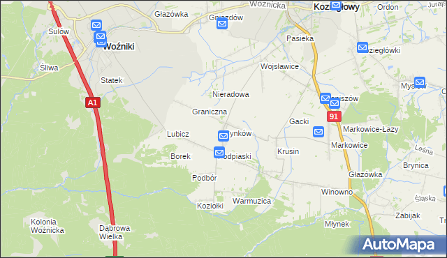 mapa Cynków gmina Koziegłowy, Cynków gmina Koziegłowy na mapie Targeo