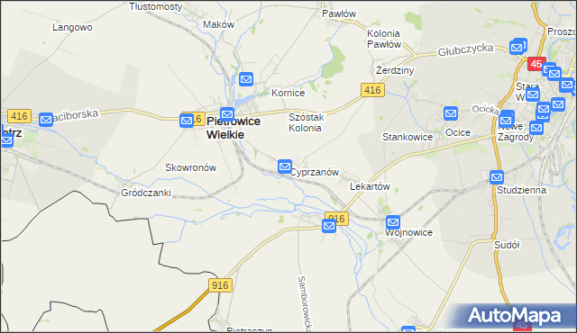 mapa Cyprzanów, Cyprzanów na mapie Targeo
