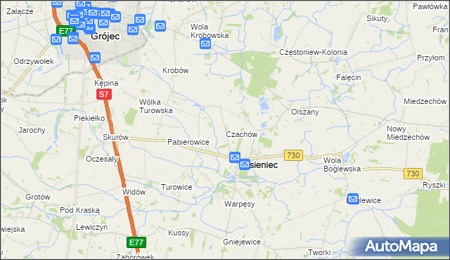 mapa Czachów gmina Jasieniec, Czachów gmina Jasieniec na mapie Targeo