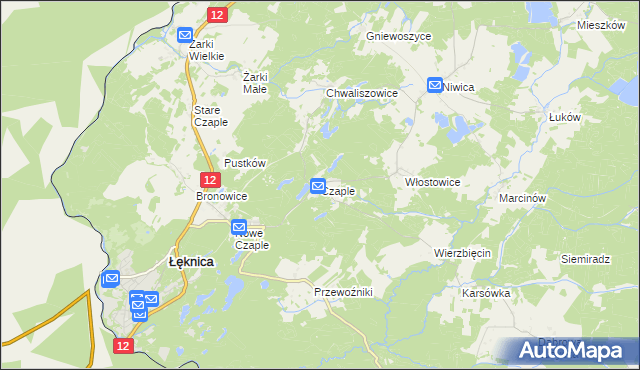 mapa Czaple gmina Trzebiel, Czaple gmina Trzebiel na mapie Targeo