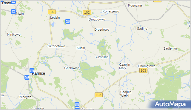 mapa Czaplice gmina Karnice, Czaplice gmina Karnice na mapie Targeo