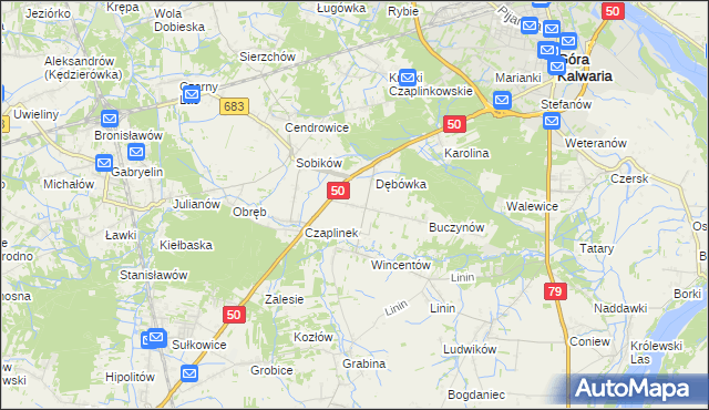 mapa Czaplin gmina Góra Kalwaria, Czaplin gmina Góra Kalwaria na mapie Targeo