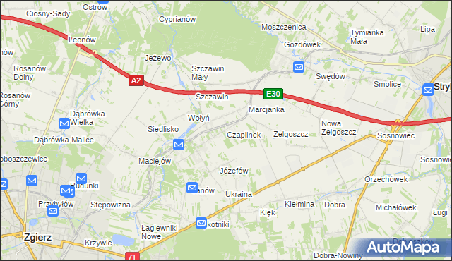 mapa Czaplinek gmina Zgierz, Czaplinek gmina Zgierz na mapie Targeo