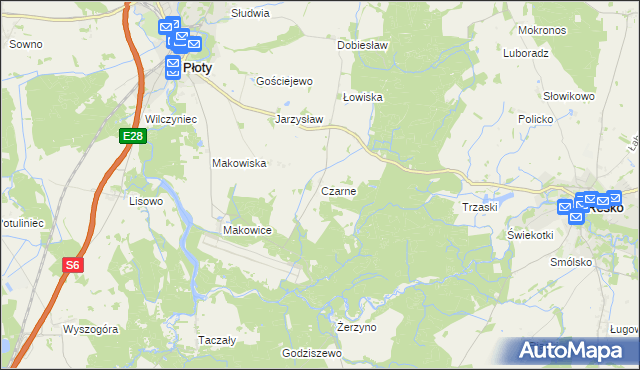 mapa Czarne gmina Płoty, Czarne gmina Płoty na mapie Targeo