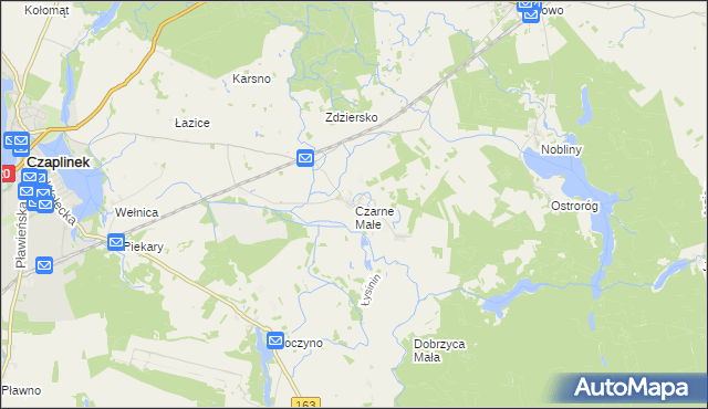 mapa Czarne Małe gmina Czaplinek, Czarne Małe gmina Czaplinek na mapie Targeo