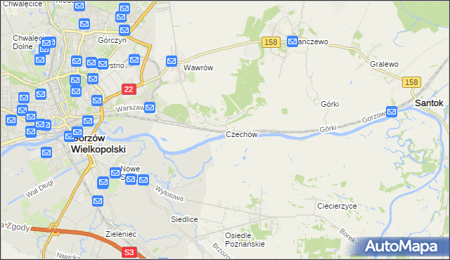 mapa Czechów gmina Santok, Czechów gmina Santok na mapie Targeo