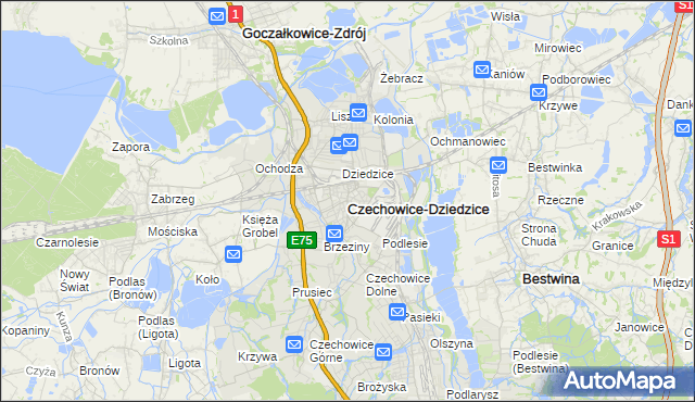 mapa Czechowic-Dziedzic, Czechowice-Dziedzice na mapie Targeo
