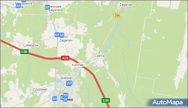 mapa Czerna gmina Iłowa, Czerna gmina Iłowa na mapie Targeo