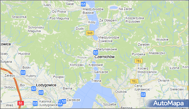 mapa Czernichów powiat żywiecki, Czernichów powiat żywiecki na mapie Targeo