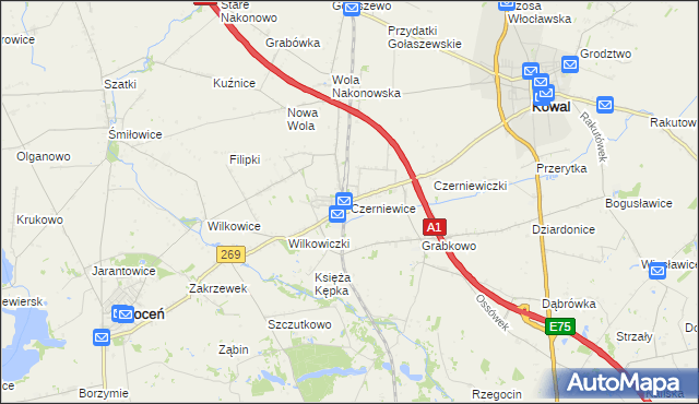 mapa Czerniewice gmina Choceń, Czerniewice gmina Choceń na mapie Targeo