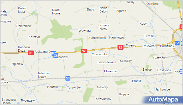 mapa Czerwonka gmina Chodów, Czerwonka gmina Chodów na mapie Targeo