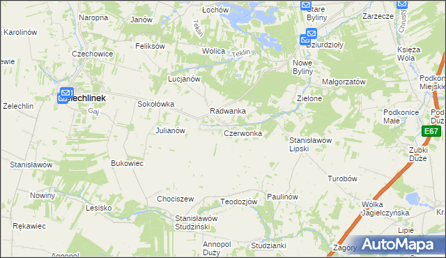 mapa Czerwonka gmina Żelechlinek, Czerwonka gmina Żelechlinek na mapie Targeo