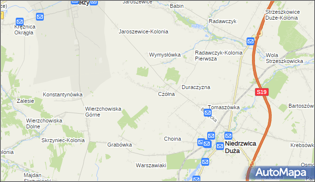 mapa Czółna gmina Niedrzwica Duża, Czółna gmina Niedrzwica Duża na mapie Targeo