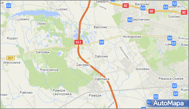 mapa Dąbrowa gmina Dopiewo, Dąbrowa gmina Dopiewo na mapie Targeo