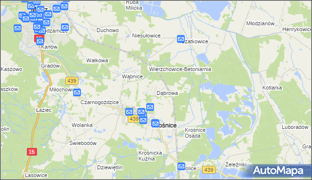 mapa Dąbrowa gmina Krośnice, Dąbrowa gmina Krośnice na mapie Targeo