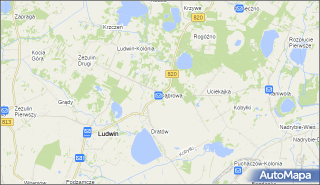 mapa Dąbrowa gmina Ludwin, Dąbrowa gmina Ludwin na mapie Targeo