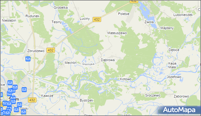 mapa Dąbrowa gmina Śrem, Dąbrowa gmina Śrem na mapie Targeo