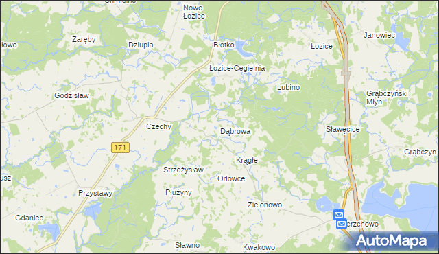 mapa Dąbrowa gmina Szczecinek, Dąbrowa gmina Szczecinek na mapie Targeo