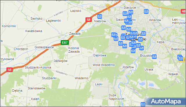 mapa Dąbrowa gmina Tomaszów Mazowiecki, Dąbrowa gmina Tomaszów Mazowiecki na mapie Targeo