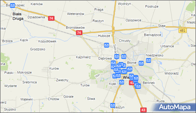 mapa Dąbrowa gmina Wieluń, Dąbrowa gmina Wieluń na mapie Targeo